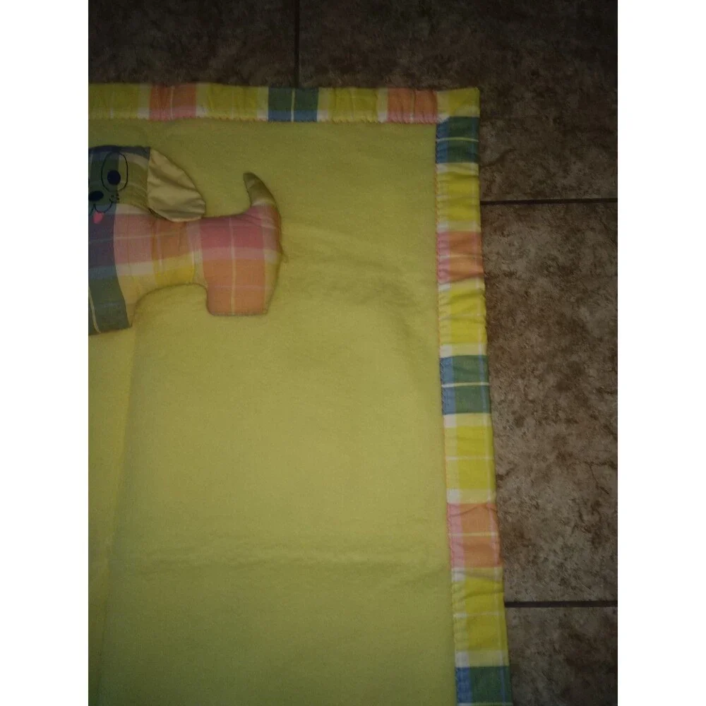 Quiltex Vintage Yellow Acrylic Baby Blanket Plaid Trim 36x49” (Bonus Dog Flawed)